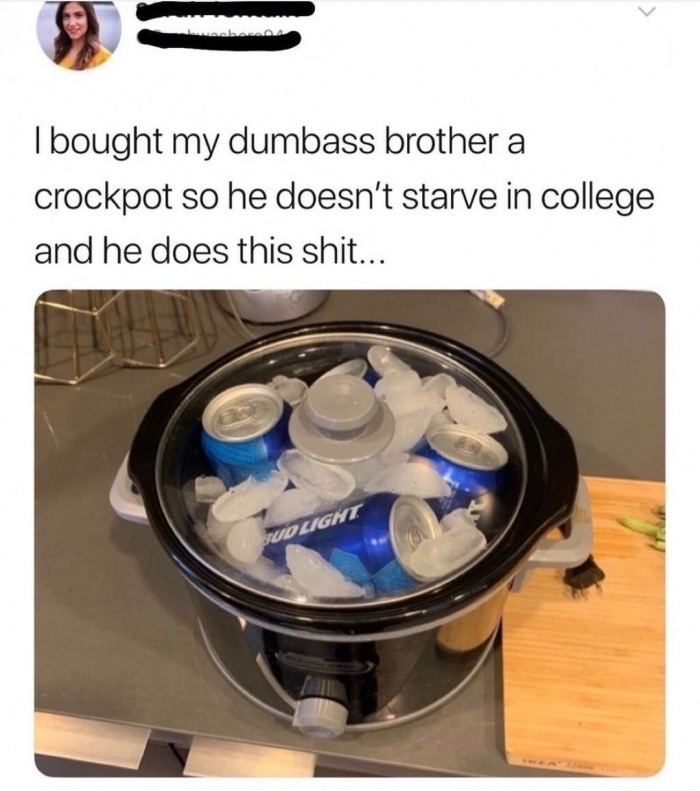 cookware and bakeware - web I bought my dumbass brother a crockpot so he doesn't starve in college and he does this shit... Sud Light