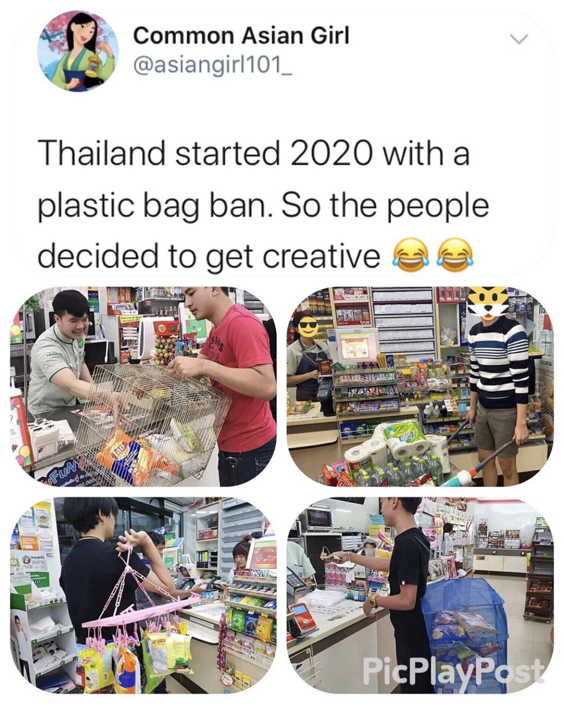 disney - Common Asian Girl Thailand started 2020 with a plastic bag ban. So the people decided to get creative PicPlaypas