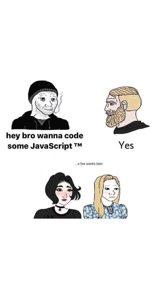impossible whopper meme - hey bro wanna code some JavaScript Tm Yes ...a few weeks inter