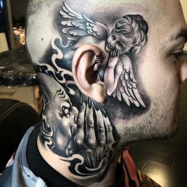 angel tattoo on neck