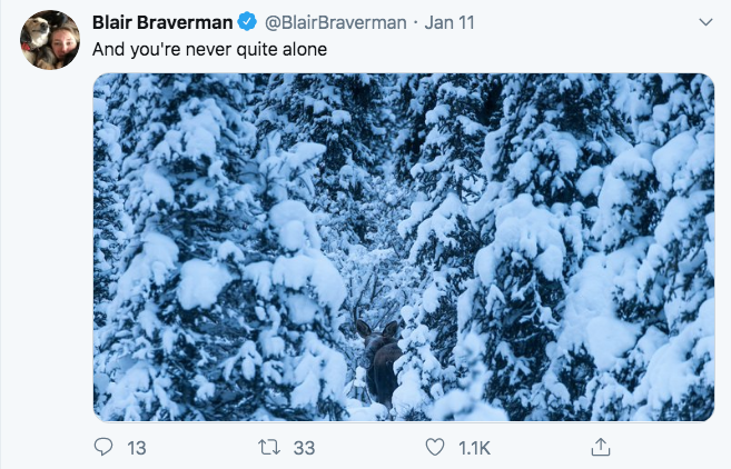 snow - Blair Braverman . Jan 11 And you're never quite alone 0 13 27 33 D