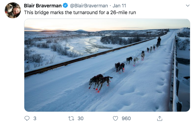 snow - Blair Braverman Braverman. Jan 11 This bridge marks the turnaround for a 26mile run 0 3 27 30 960