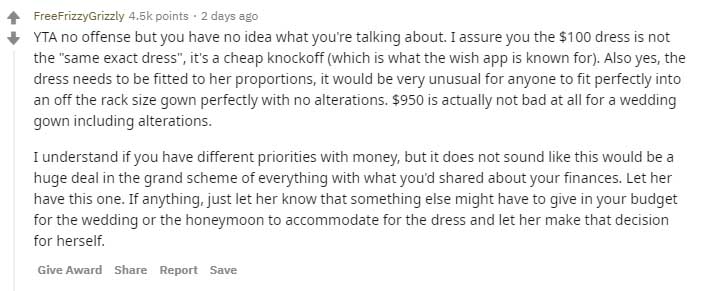 document - FreeFrizzy Grizzly points. 2 days ago Yta no offense but you have no idea what you're talking about. I assure you the $100 dress is not the "same exact dress", it's a cheap knockoff which is what the wish app is known for. Also yes, the dress n