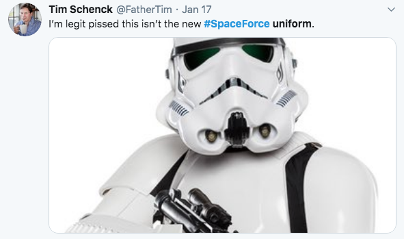 meme- star wars stormtrooper - Tim Schenck . Jan 17 I'm legit pissed this isn't the new uniform.