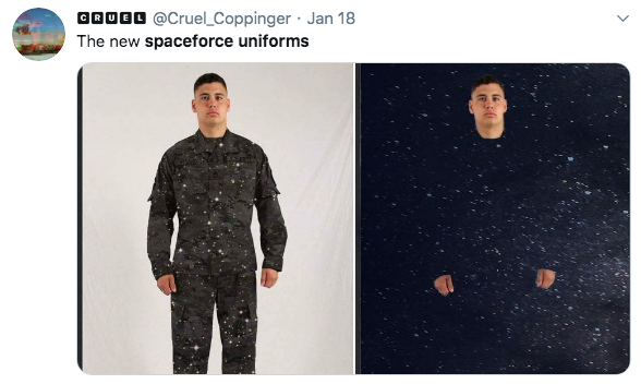 meme- pattern - Groel . Jan 18 The new spaceforce uniforms