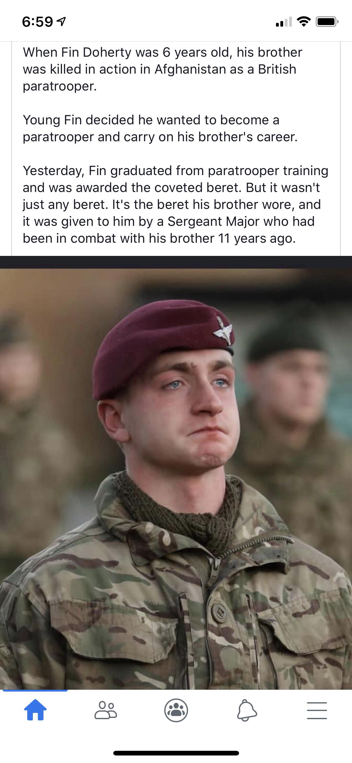 fin doherty - When Fin Doherty was 6 years old, his brother was killed in action in Afghanistan as a British paratrooper. Young Fin decided he wanted to become a paratrooper and carry on his brother's career. Yesterday, Fin graduated from paratrooper trai
