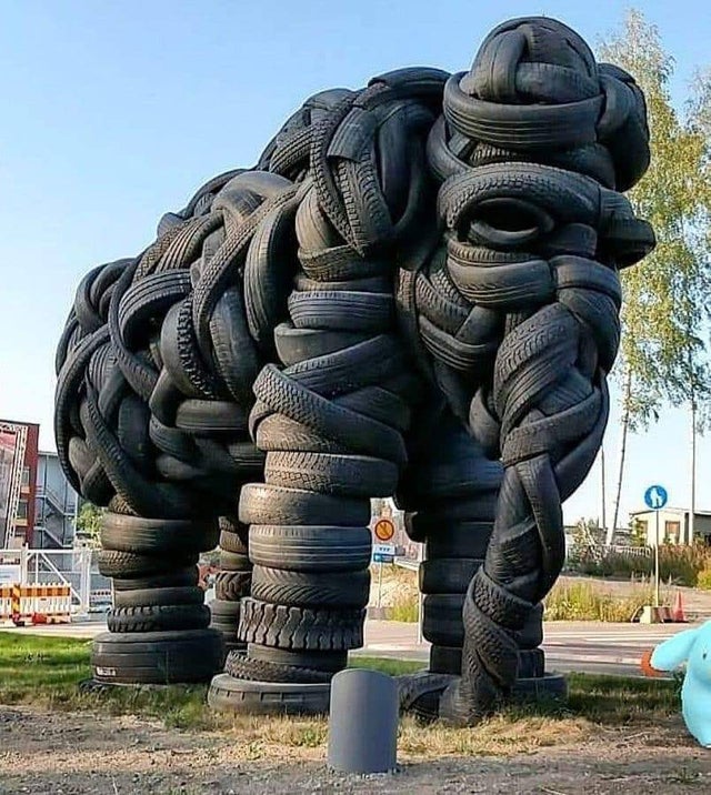 tire elephant sculpture