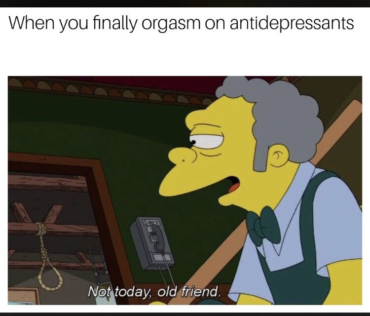 not today old friend - When you finally orgasm on antidepressants Not today, old friend.