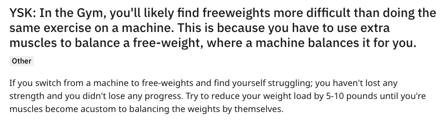 posts about books - Ysk In the Gym, you'll ly find freeweights more difficult than doing the same exercise on a machine. This is because you have to use extra muscles to balance a freeweight, where a machine balances it for you. Other If you switch from a