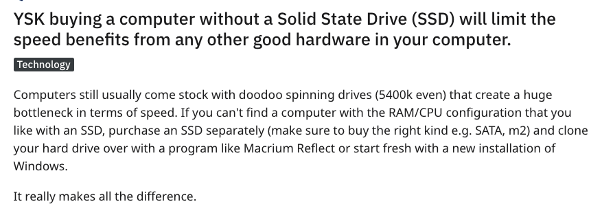 document - Ysk buying a computer without a Solid State Drive Ssd will limit the speed benefits from any other good hardware in your computer. Technology Computers still usually come stock with doodoo spinning drives even that create a huge bottleneck in t
