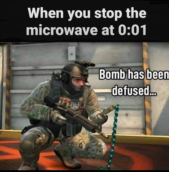meme  - bomb defusing csgo - When you stop the microwave at Bomb has been defused...