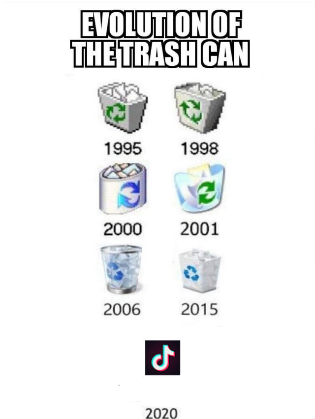 meme  - Evolution Of The Trashcan 1995 1998 2000 2001 2006 2015 2020
