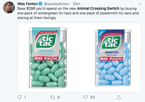 tic tacs the same color as the animal crossing controller