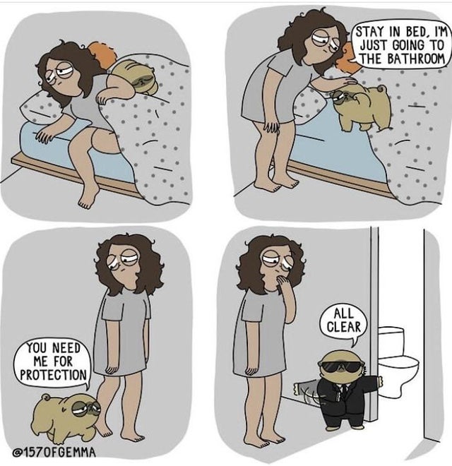 wholesome - cartoon - Stay In Bed, I'M Just Going To The Bathroom All Clear You Need Me For Protection