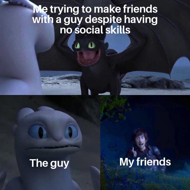 wholesome - wholesome memes for husband - Me trying to make friends with a guy despite having no social skills The guy My friends