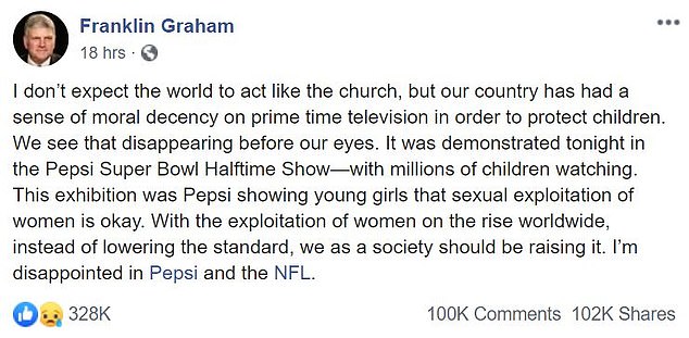 document - Franklin Graham 18 hrs. I don't expect the world to act the church, but our country has had a sense of moral decency on prime time television in order to protect children. We see that disappearing before our eyes. It was demonstrated tonight in