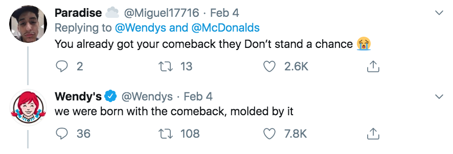 angle - Paradise Miguel17716 Feb 4 and You already got your comeback they Don't stand a chance for 2 C2 13 Wendy's Feb 4 we were born with the comeback, molded by it 2 36 22 108