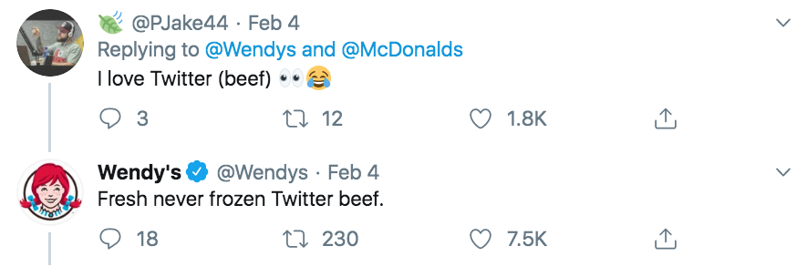 angle - Feb 4 and I love Twitter beef 3 12 12 Wendy's Feb 4 Fresh never frozen Twitter beef. O 18 27 230