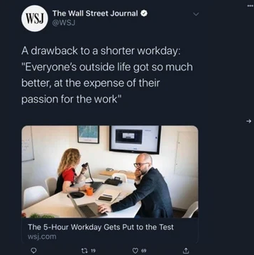 presentation - Wsj The Wall Street Journal A drawback to a shorter workday "Everyone's outside life got so much better, at the expense of their passion for the work" The 5Hour Workday Gets Put to the Test wsj.com