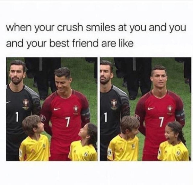 wholesome - best friend crush meme - when your crush smiles at you and you and your best friend are