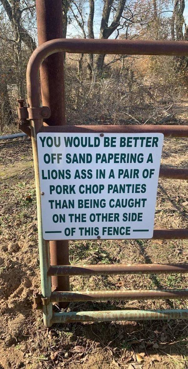 tree - You Would Be Better Off Sand Papering A Lions Ass In A Pair Of Pork Chop Panties Than Being Caught On The Other Side Of This Fence