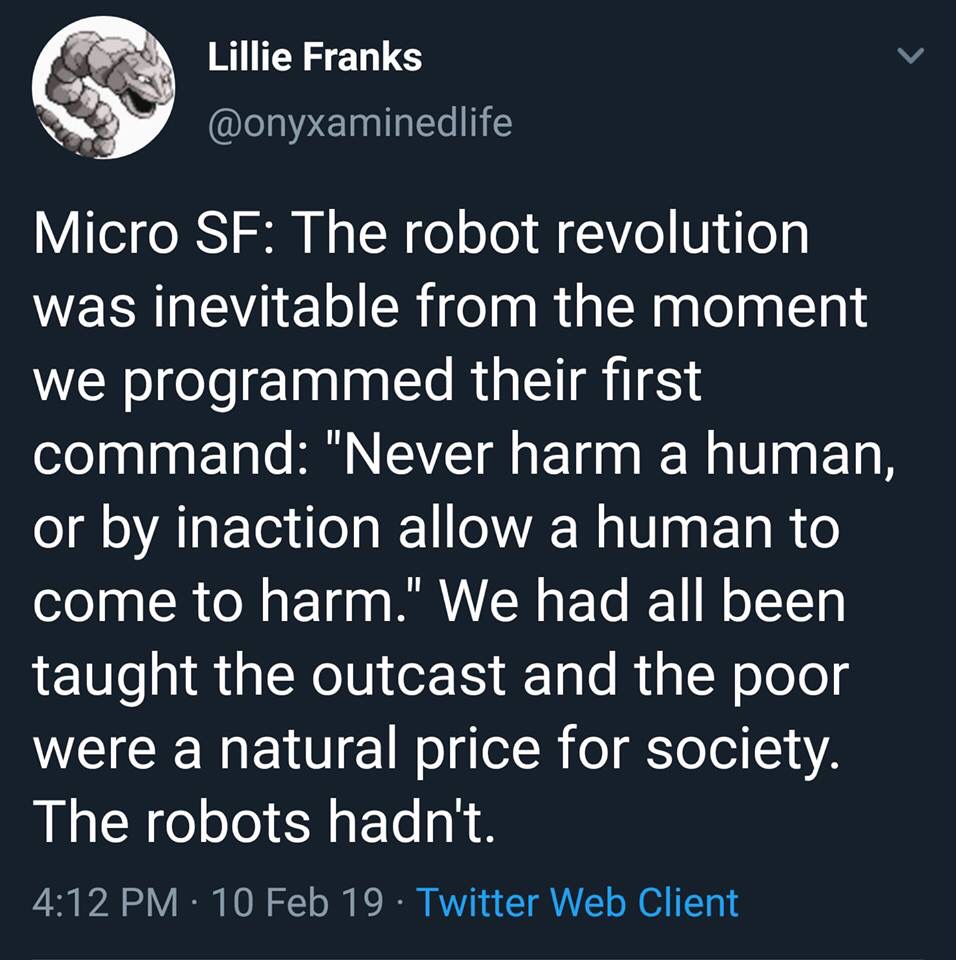 male suicide rates uk - Lillie Franks Micro Sf The robot revolution was inevitable from the moment we programmed their first command "Never harm a human, or by inaction allow a human to come to harm." We had all been taught the outcast and the poor were a