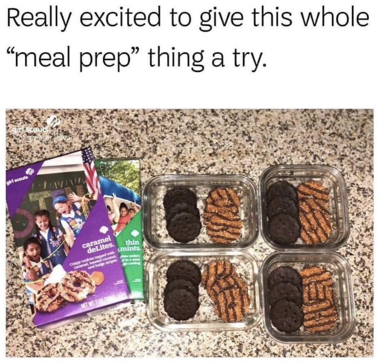 Meal - Really excited to give this whole meal prep thing a try. thin Caramel delites Sre