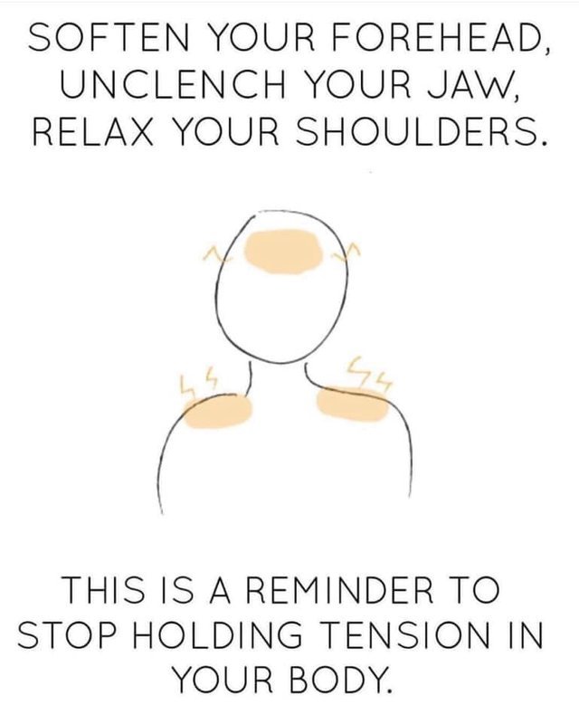wholesome meme - soften your forehead unclench your jaw - Soften Your Forehead, Unclench Your Jaw, Relax Your Shoulders. This Is A Reminder To Stop Holding Tension In Your Body.