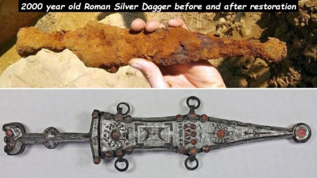 Dagger - 2000 year old Roman Silver Dagger before and after restoration