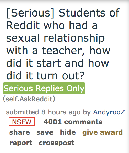 Serious Students of Reddit who had a sexual relationship with a teacher, how did it start and how did it turn out? Serious Replies Only self.AskReddit submitted 8 hours ago by Andyrooz Nsfw 4001 save hide give award report crosspost