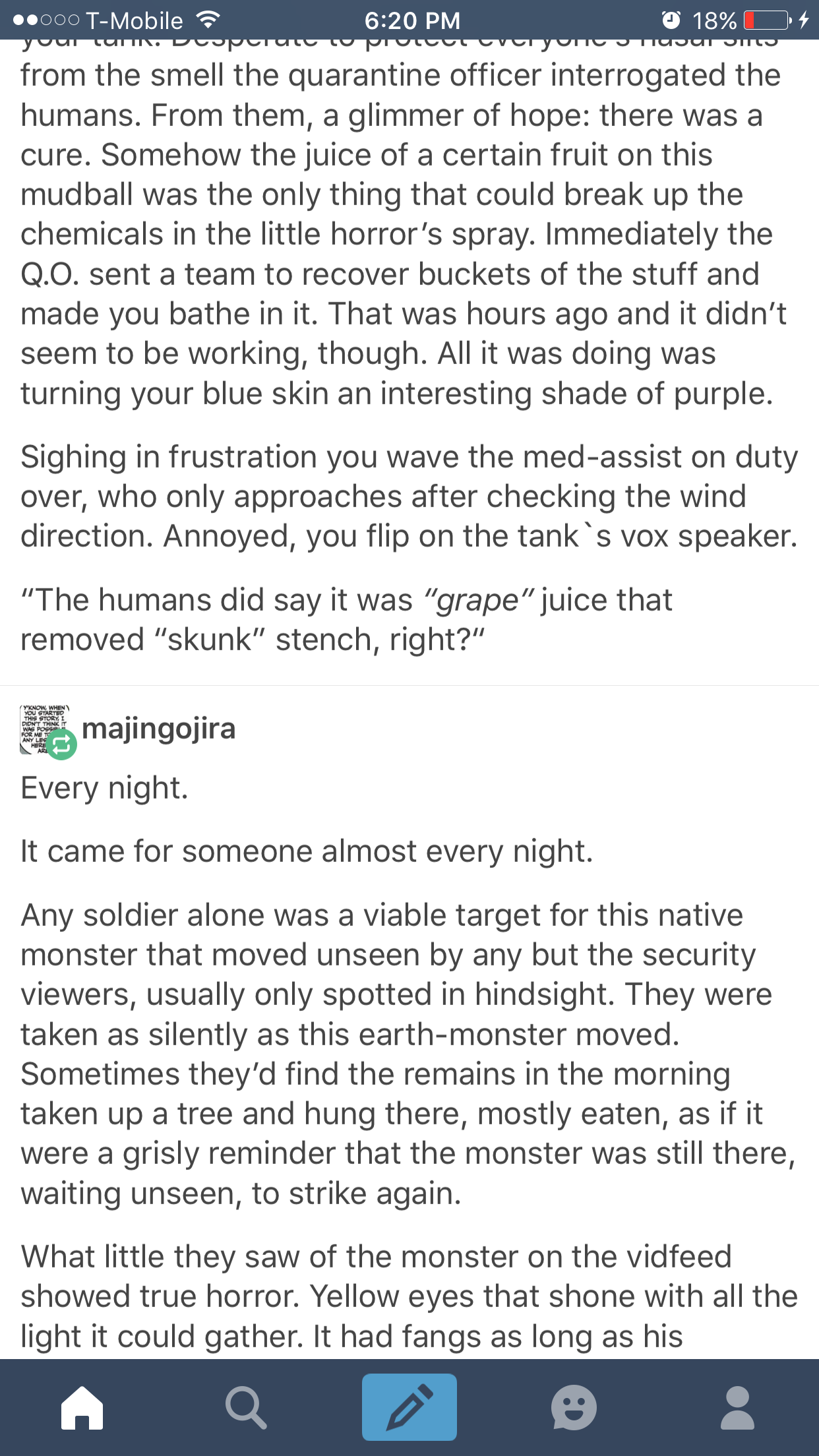 tumblr - aliens tumblr human - .000 TMobile 18%C4 your um. Doporu vopurvururuyon ruvum from the smell the quarantine officer interrogated the humans. From them, a glimmer of hope there was a cure. Somehow the juice of a certain fruit on this mudball was t