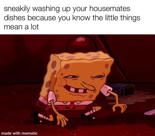 internet-for-the-spirit-hol up meme - sneakily washing up your housemates dishes because you know the little things mean a lot made with mematic