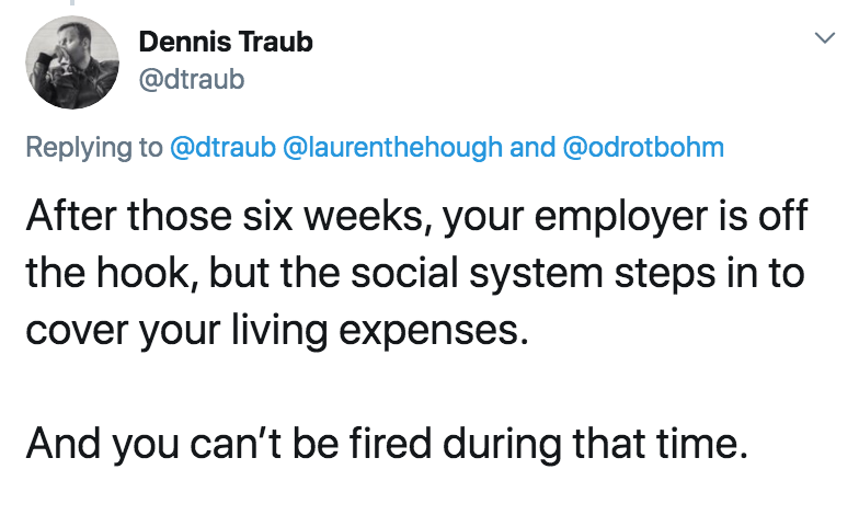 coronavirus - pto - sick days - angle - Dennis Traub and After those six weeks, your employer is off the hook, but the social system steps in to cover your living expenses. And you can't be fired during that time.