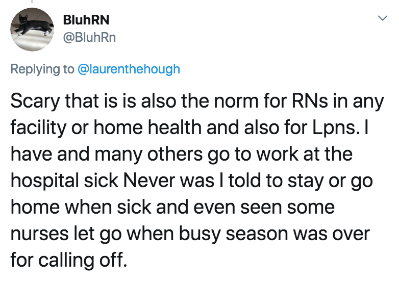 coronavirus - pto - sick days - michael avenatti tweet about kavanaugh - BluhRN Scary that is is also the norm for RNs in any facility or home health and also for Lpns. I have and many others go to work at the hospital sick Never was I told to stay or go 