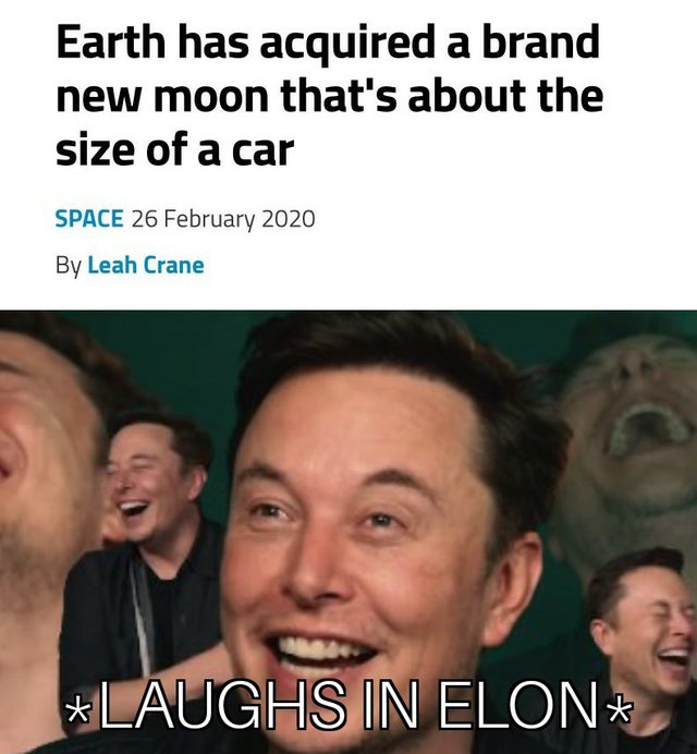 reddit dank memes - writing a letter meme - Earth has acquired a brand new moon that's about the size of a car Space By Leah Crane Laughs In Elon