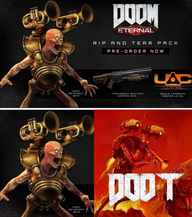 gaming memes - doot eternal - Doom Eternal Rip And Tear Pack PreOrder Now Revenant Throwback Shotgun Weapon Skin Bonus Campaign Master Level Doot Doot Revenant Skin