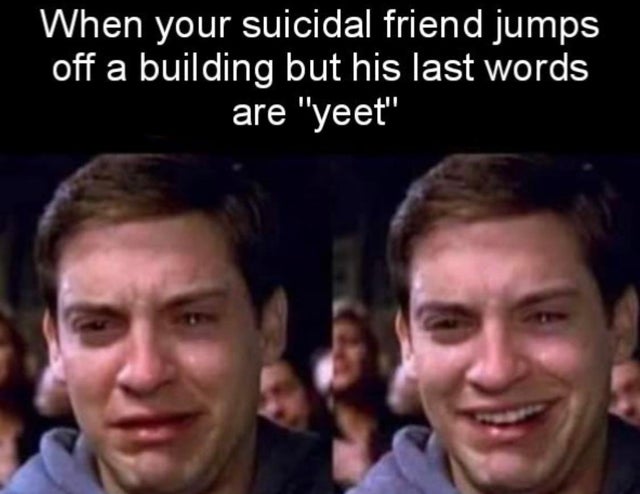 offensive memes, NSFW memes, dirty memes, dark memes, most offensive memes, funny memes, funny pictures, When your suicidal friend jumps off a building but his last words are "yeet"