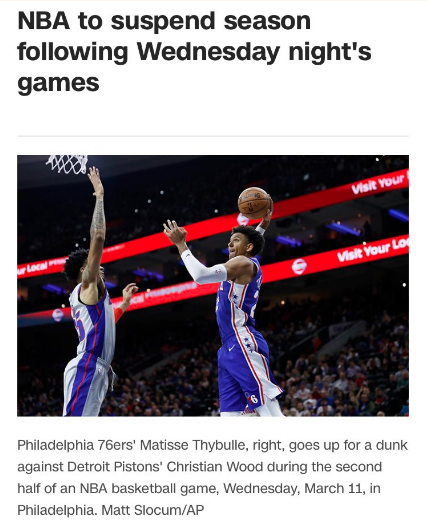 doomsday clock - Nba to suspend season ing Wednesday night's games Woo Visit Your Viske Your Lod Philadelphia 76ers' Matisse Thybulle, right, goes up for a dunk against Detroit Pistons' Christian Wood during the second half of an Nba basketball game, Wedn