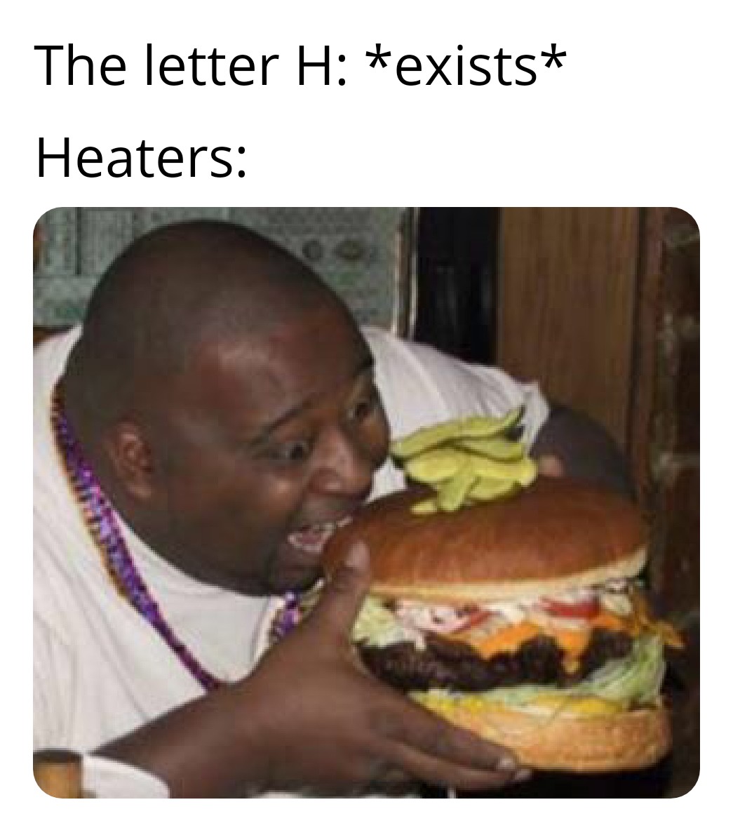 funny memes, 2020 sucks memes, coronavirus memes, friday 13th memes, toilet paper memes - fat hamburger meme - The letter H exists Heaters