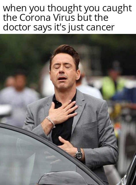funny memes, 2020 sucks memes, coronavirus memes, friday 13th memes, toilet paper memes - corona virus meme robert downey jr - when you thought you caught the Corona Virus but the doctor says it's just cancer