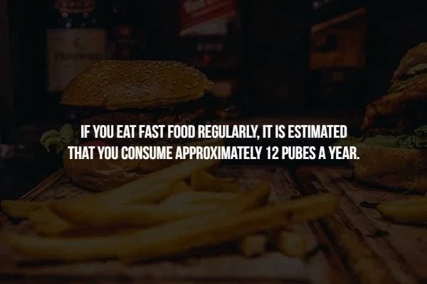 junk food - If You Eat Fast Food Regularly, It Is Estimated That You Consume Approximately 12 Pubes A Year.