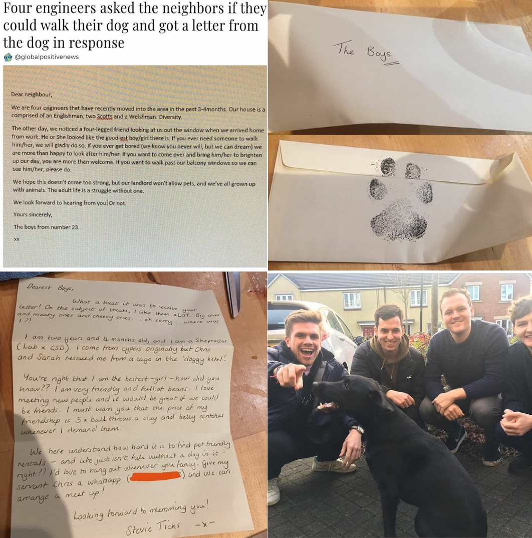 stevie ticks dog - Four engineers asked the neighbors if they could walk their dog and got a letter from the dog in response The Boye Os wwwwwwwwww dan mewa www L Cd Ch in the had we full w