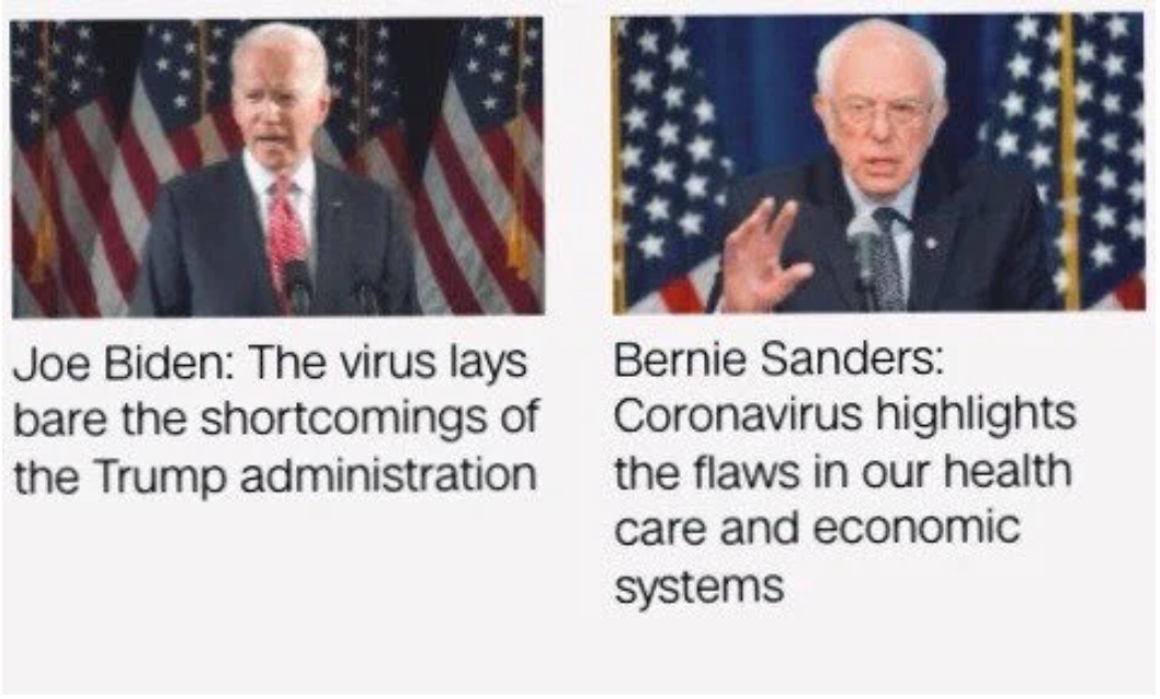 diplomat - Joe Biden The virus lays bare the shortcomings of the Trump administration Bernie Sanders Coronavirus highlights the flaws in our health care and economic systems