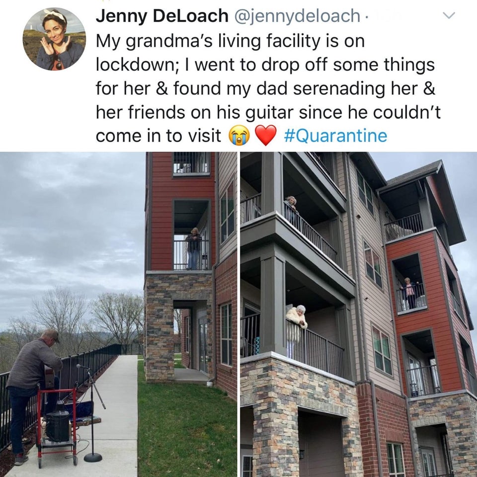 house - Jenny DeLoach . My grandma's living facility is on lockdown; I went to drop off some things for her & found my dad serenading her & her friends on his guitar since he couldn't come in to visit