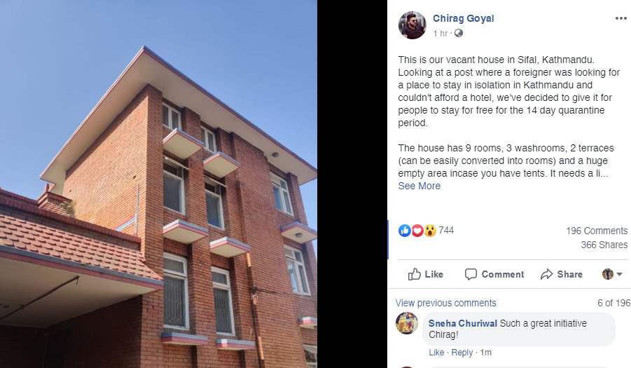 architecture - Chirag Goyal 1 hr. This is our vacant house in Sifal, Kathmandu. Looking at a post where a foreigner was looking for a place to stay in isolation in Kathmandu and couldn't afford a hotel, we've decided to give it for people to stay for free