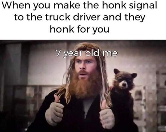 happy memes, wholesome memes, nice memes, clean memes, 2020 memes - wholesome memes - When you make the honk signal to the truck driver and they honk for you 7 year old me