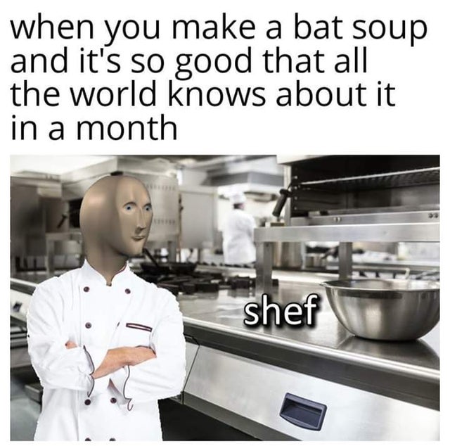 shef meme - when you make a bat soup and it's so good that all the world knows about it in a month shef