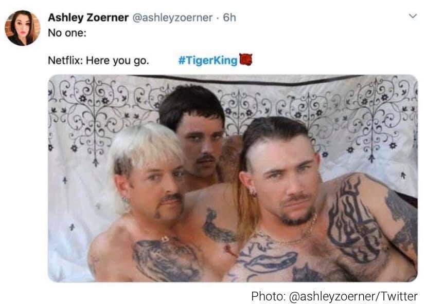 tiger-king-memes-muscle - Ashley Zoerner . 6h No one Netflix Here you go. Photo Twitter