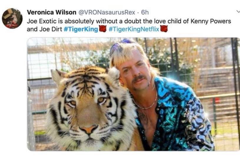 tiger-king-memes-tiger king netflix - Veronica Wilson Rex. 6h Joe Exotic is absolutely without a doubt the love child of Kenny Powers and Joe Dirt Netflix