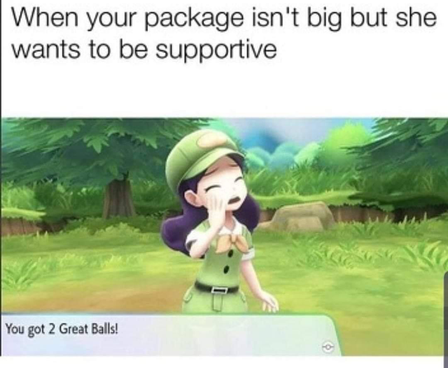 supportive meme - When your package isn't big but she wants to be supportive You got 2 Great Balls!